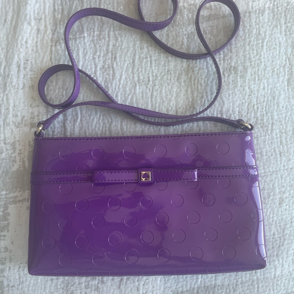 Kate Spade Patent Purple Polka Dot Crossbody Bag